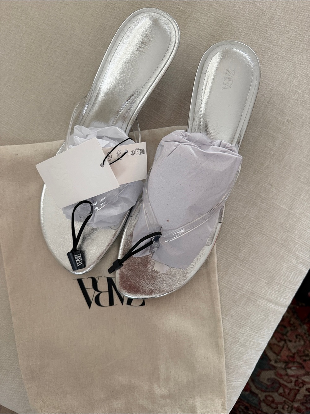 Zara Silver Metallic Clear-Strap Mid Kitten Heel Sandals - Picture 2 of 6